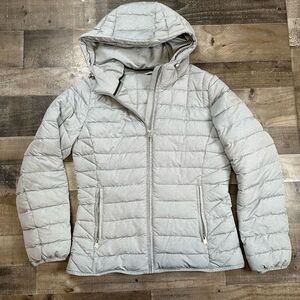 Napapijri Women’s Size XL Winter Jacket Grey Aerons Hooded Coat Padded puffer